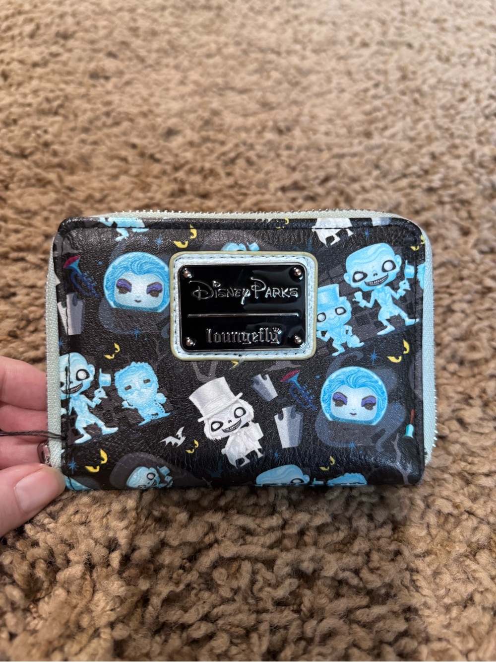 Gently used - Loungefly Disney Parks Haunted Mansion Blue & Black Zip Wallet